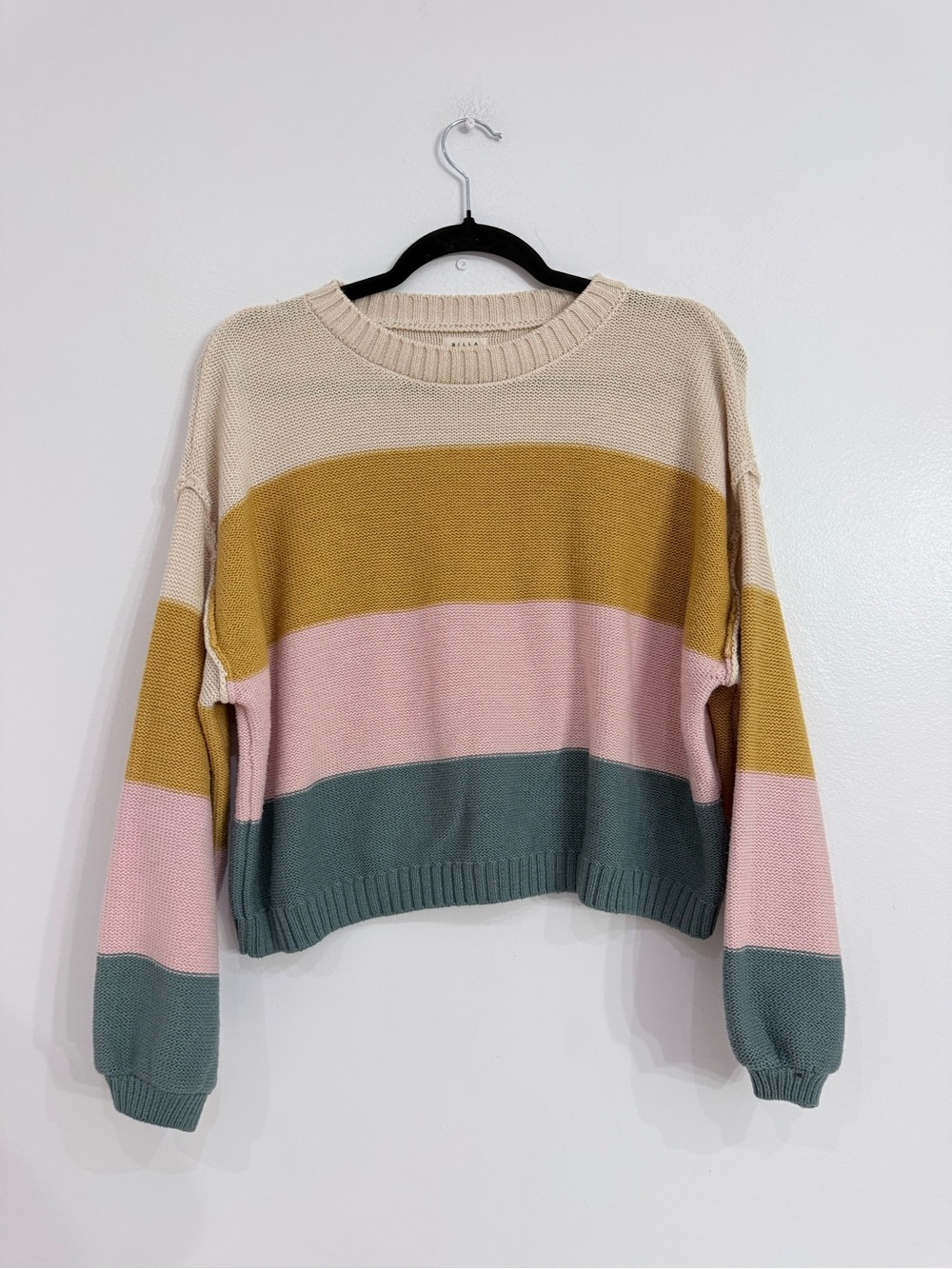 Billabong Striped Crewneck Sweater - Beige, Mustard, Pink & Green